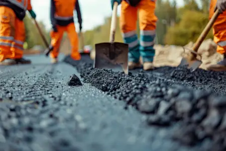 shoveling asphalt at jobsite.